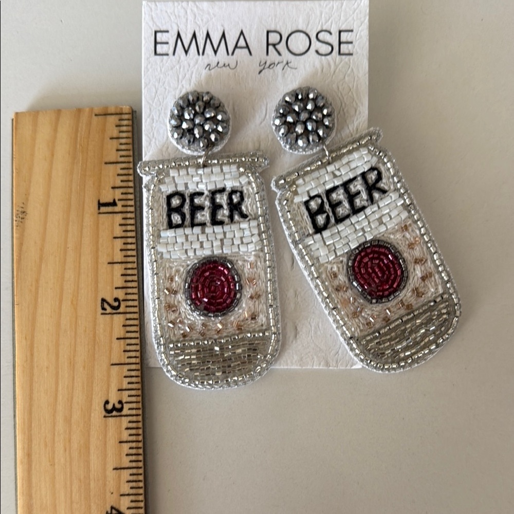 Emma Rose Silver and Red Beaded Beer Earrings